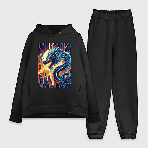 Женский костюм оверсайз New year dragon - neon / Черный – фото 1