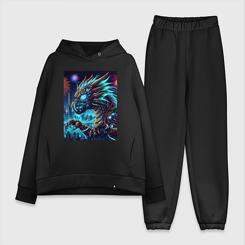 Женский костюм оверсайз Cyber dragon - ai art neon / Черный – фото 1