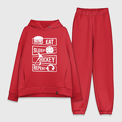 Женский костюм оверсайз Еда сон хоккей, цвет: красный