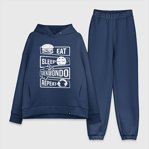 Женский костюм оверсайз Еда сон тхэквондо / Тёмно-синий – фото 1