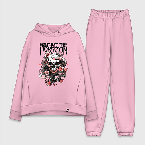 Женский костюм оверсайз Bring Me the Horizon - A skull with roses / Светло-розовый – фото 1