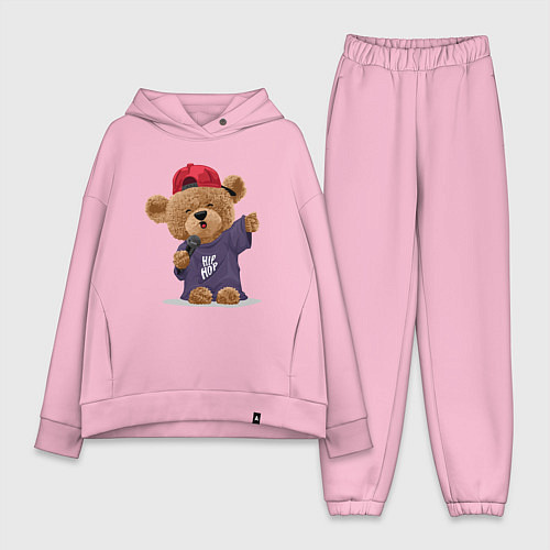 Женский костюм оверсайз Плюшевый медвежонок рэпер / Светло-розовый – фото 1