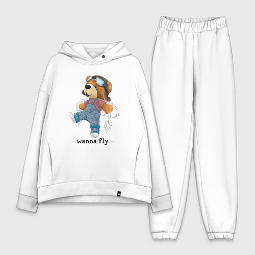 Женский костюм оверсайз Плюшевый медвежонок летчик / Белый – фото 1