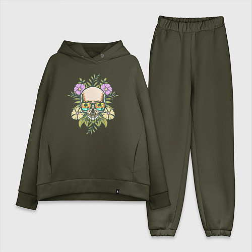 Женский костюм оверсайз Skull and flowers / Хаки – фото 1