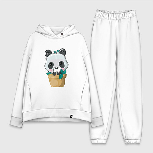 Женский костюм оверсайз Милая панда в цветочном горшке / Белый – фото 1