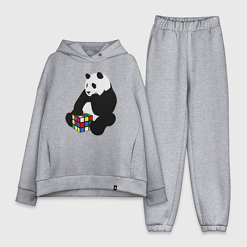 Женский костюм оверсайз Панда с кубиком / Меланж – фото 1