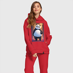 Женский костюм оверсайз Панда в свитере под салютом - ai art, цвет: красный — фото 2