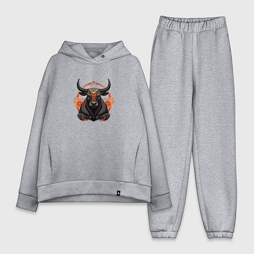 Женский костюм оверсайз Дзен-бык с цветами / Меланж – фото 1