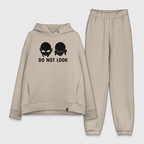 Женский костюм оверсайз Черный пришелец - do not look / Миндальный – фото 1