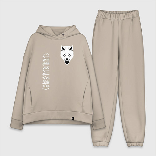 Женский костюм оверсайз Символика сопротивления - белый волк / Миндальный – фото 1