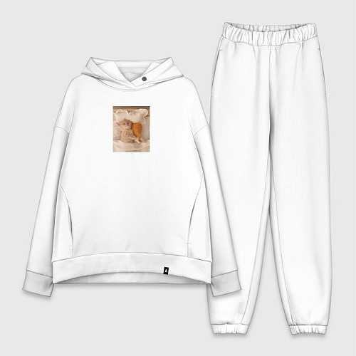 Женский костюм оверсайз Котёнок с куриной ножкой / Белый – фото 1