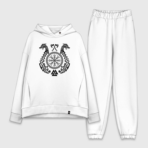 Женский костюм оверсайз Символика шлем ужаса агисхъяльм в драккаре / Белый – фото 1