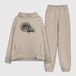 Женский костюм оверсайз Профиль барана, цвет: миндальный