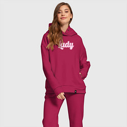 Женский костюм оверсайз Lady розовыми буквами, цвет: маджента — фото 2