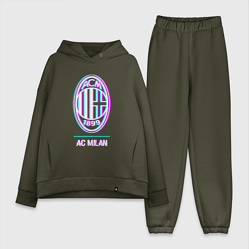 Женский костюм оверсайз AC Milan FC в стиле glitch / Хаки – фото 1