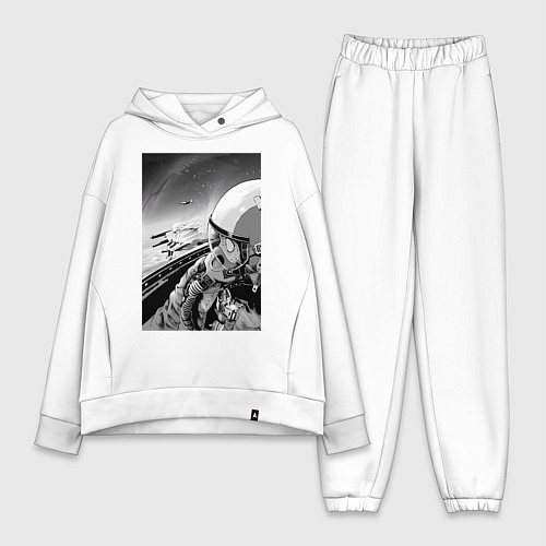 Женский костюм оверсайз Ванпанчмен Сайтама на крыле самолета / Белый – фото 1