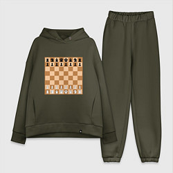 Женский костюм оверсайз Шахматная доска без нумерации, цвет: хаки