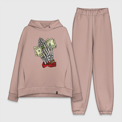 Женский костюм оверсайз Скелет молится / Пыльно-розовый – фото 1