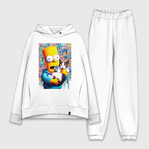 Женский костюм оверсайз Bart Simpson with a kitten - ai art / Белый – фото 1