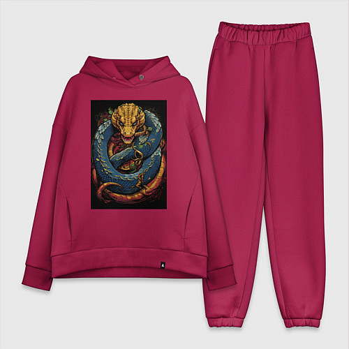 Женский костюм оверсайз Муай тай синий дракон / Маджента – фото 1