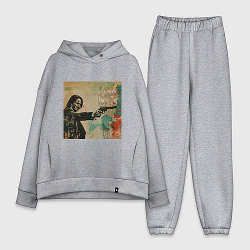 Женский костюм оверсайз Джон Уик с пистолетом портрет в стиле гранж / Меланж – фото 1