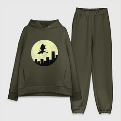 Женский костюм оверсайз Дракон, летящий над городом, цвет: хаки