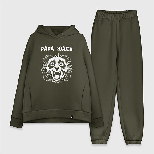 Женский костюм оверсайз Papa Roach rock panda / Хаки – фото 1