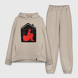 Женский костюм оверсайз Сижу дома, цвет: миндальный