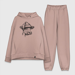 Женский костюм оверсайз Новогодняя Буренка, цвет: пыльно-розовый