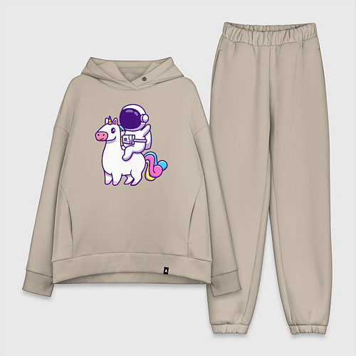 Женский костюм оверсайз Космонавт и единорог / Миндальный – фото 1