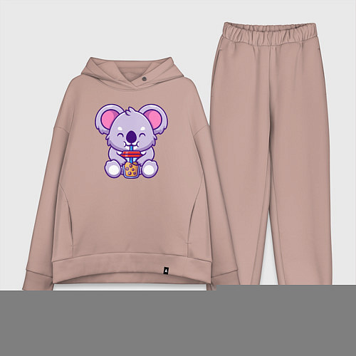 Женский костюм оверсайз Милая коала с напитком / Пыльно-розовый – фото 1