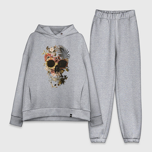 Женский костюм оверсайз Череп из цветов / Меланж – фото 1