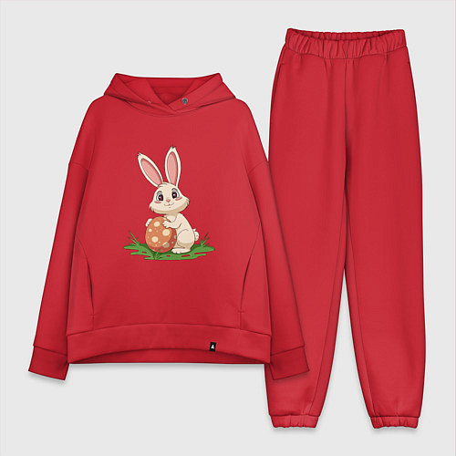 Женский костюм оверсайз Пасхальный кролик и пасхальное яйцо / Красный – фото 1