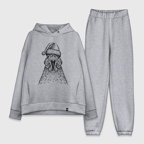 Женский костюм оверсайз Петух в новогодней шапке / Меланж – фото 1