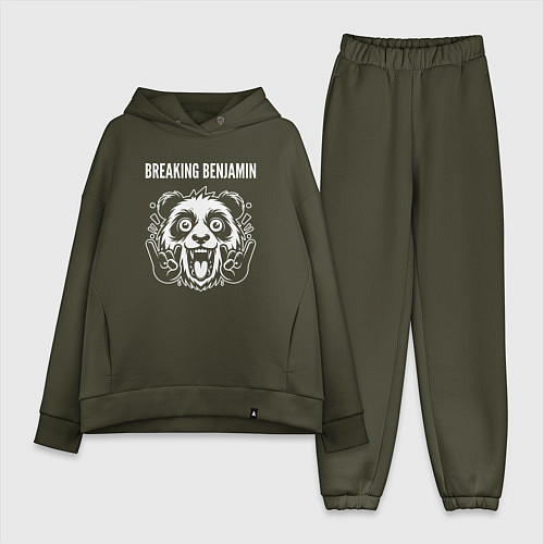 Женский костюм оверсайз Breaking Benjamin rock panda / Хаки – фото 1