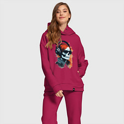 Женский костюм оверсайз Grunge redhead girl skull, цвет: маджента — фото 2