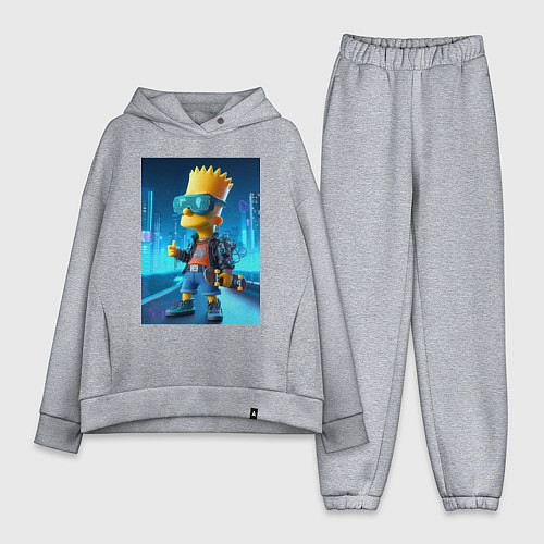 Женский костюм оверсайз Барт Симпсон в неоновом городе со скейтбордом - не / Меланж – фото 1