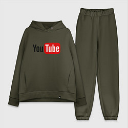 Женский костюм оверсайз You tube logo, цвет: хаки