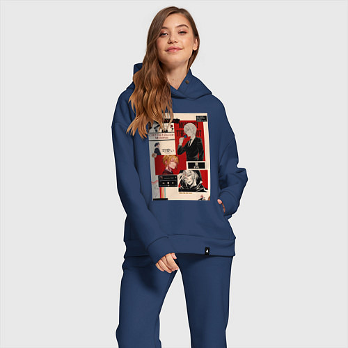 Женский костюм оверсайз Патриотизм Мориарти Луис Джеймс коллаж / Тёмно-синий – фото 2