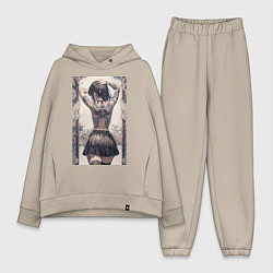 Женский костюм оверсайз Татуированная спина девушки, цвет: миндальный