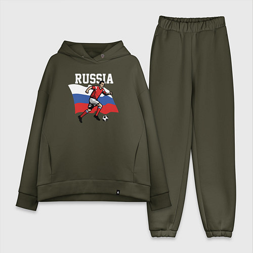 Женский костюм оверсайз Russia football inscription / Хаки – фото 1
