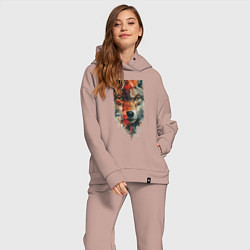 Женский костюм оверсайз Дикий волк картина, цвет: пыльно-розовый — фото 2