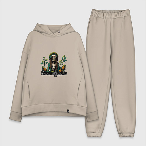 Женский костюм оверсайз Арт Регги - Скелеты в шкафу / Миндальный – фото 1