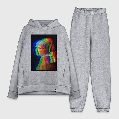 Женский костюм оверсайз Девушка с жемчужной серёжкой с глюками / Меланж – фото 1