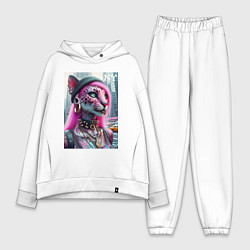 Женский костюм оверсайз Панк девушка-леопард в татухах в Нью-Йорке, цвет: белый