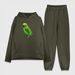 Женский костюм оверсайз Зеленый попугай, цвет: хаки