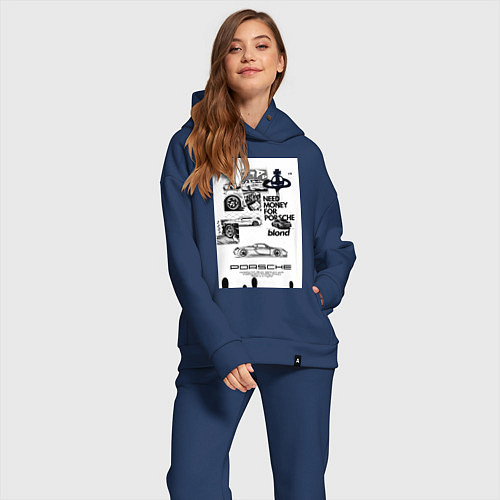 Женский костюм оверсайз Porsche автомобиль / Тёмно-синий – фото 2