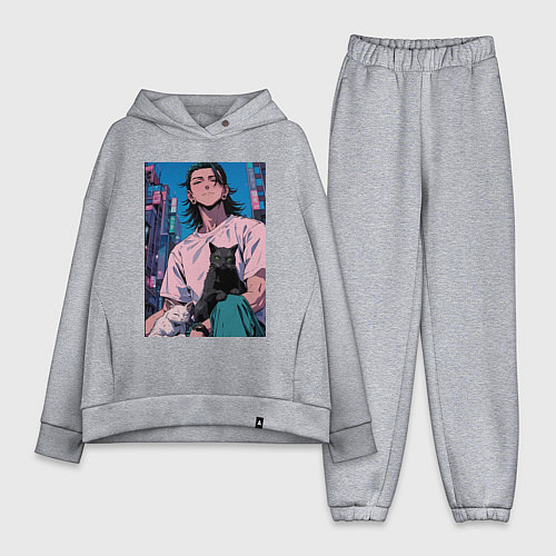 Женский костюм оверсайз Магическая битва Сугуру Гэто с котами / Меланж – фото 1