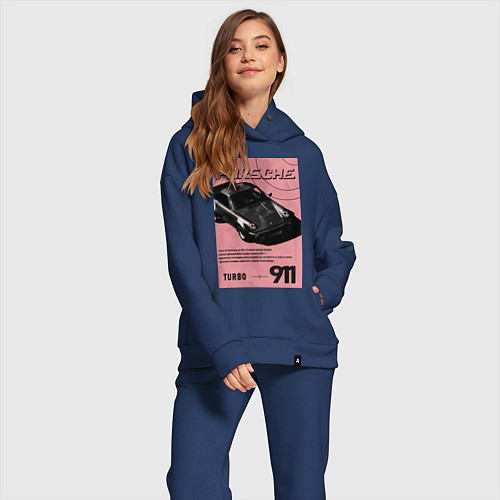 Женский костюм оверсайз Porsche 911 авто / Тёмно-синий – фото 2