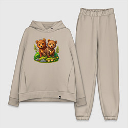 Женский костюм оверсайз Два медвежонка, цвет: миндальный